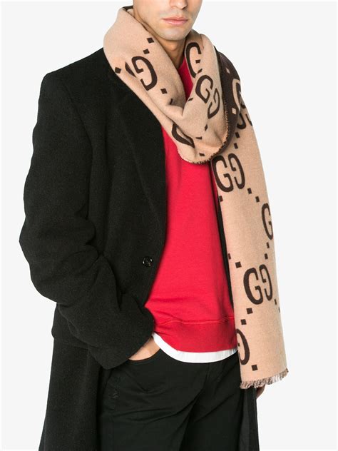 gucci gg monogrammed wool & silk blend scarf|Gucci jacquard wool sweater.